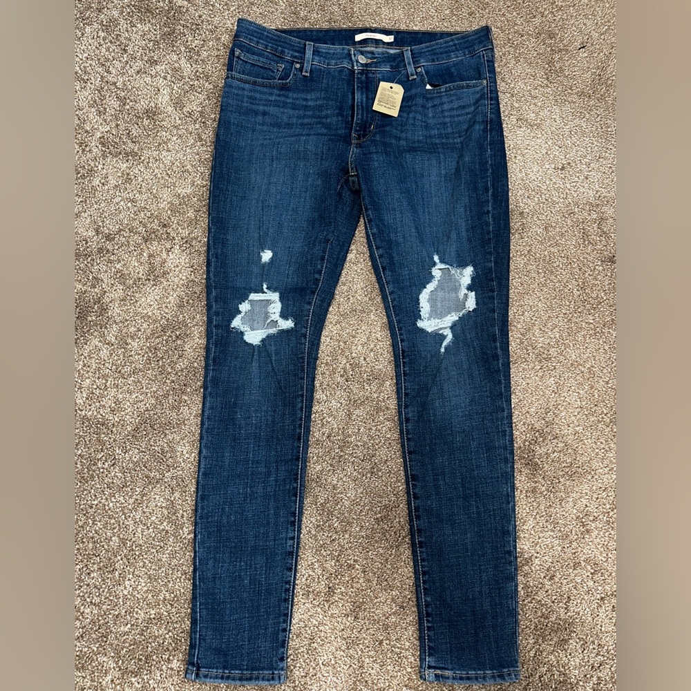 Levi's Men's Dark Blue Distressed Skinny Jeans